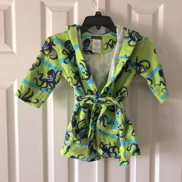Nautica lime green, turquoise, & blue octopus Terry cloth robe size XS 3/4 - Picture 1 of 2